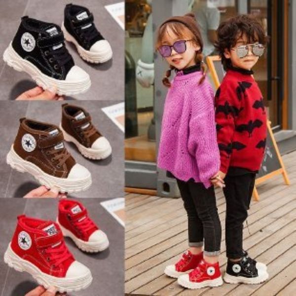 

winter 2019 children' cotton-padded shoes with velveteen girl' boots boys' big ankle boots korean casual shoes for students, Black;grey