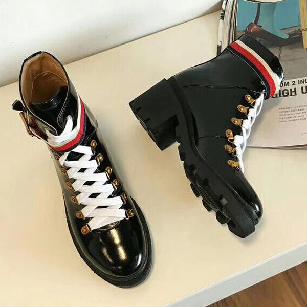 

fashion leather star women's shoes ladies leather short autumn and winter waterproof platform ankle designer fashion brand martin boots, Black