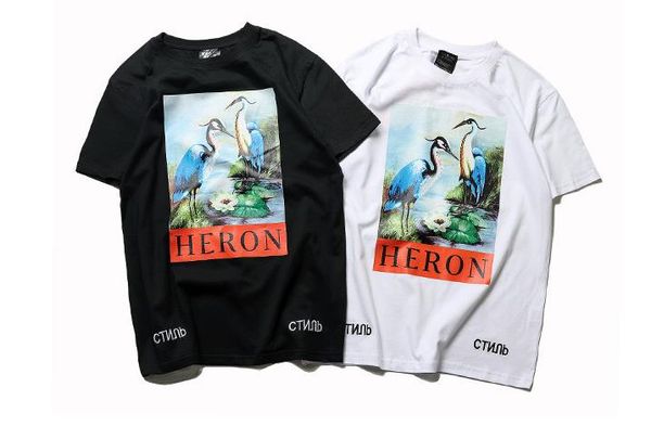 

HERON PRESTON Men Women Tshirts Red-crowned Crane Printed Hiphop Skateboard Tops Short Sleeved Casual Loose