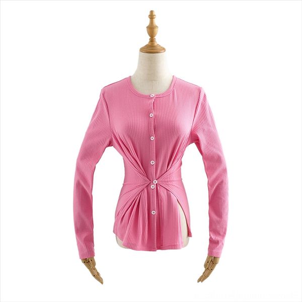 

8062 french design ins t-shirt buttons button irregular thread t-shirt short outer side button slim waist top, White