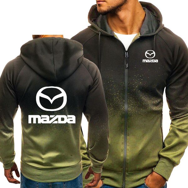 

hoodies men mazda car logo print casual hiphop harajuku gradient color hooded mens fleece sweatshirts zipper jacket man clothing, Black