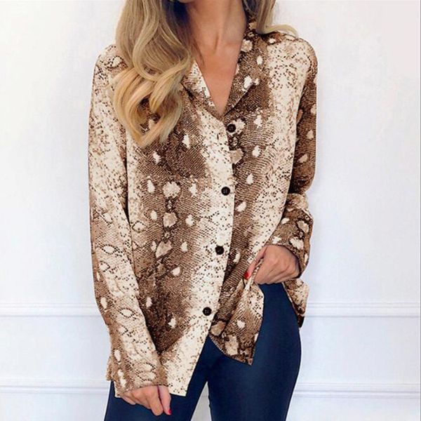 

wipu snake print shirt women 2019 spring long sleeve chiffon blouse office lady vintage turn-down collar shirt tunic blusas, White