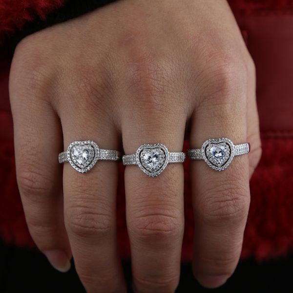 

925 sterling silver sparking bling cubic zirconia heart cz wedding ring for women valentine's day gift, Slivery;golden