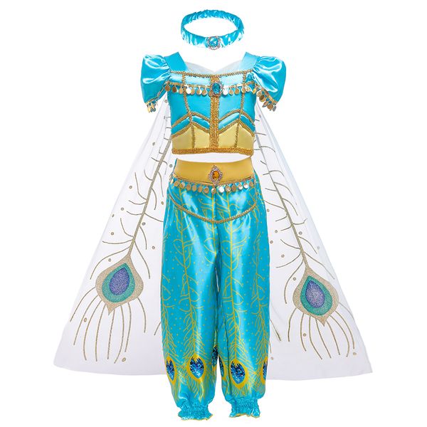 

2019 new kids party wear for performance princess jasmine cosplay costume girls children halloween christmas fun dresses, White