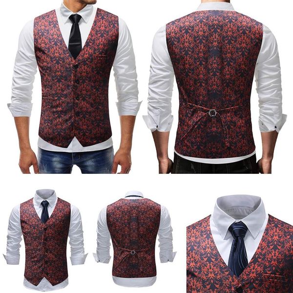 

new fashion men casual v-neck prints regular fit, single casual, party row button button, pocket outwear vest, Black;white