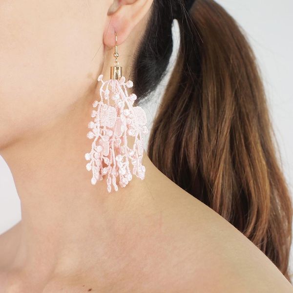 

handmade thread yarn flowers dangle earrings for women multicolor long drop earrings party fashion ethnic jewelry uken, Silver