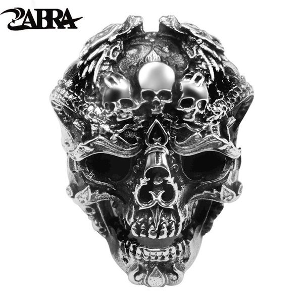 

zabra real 925 sterling silver skull ring men adjustable dragon ring punk rock many skeletons mens gothic halloween jewelry cx200622, Slivery;golden