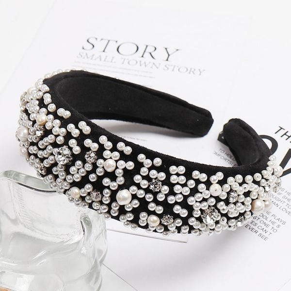 

women pearl rhinestone hairbands makeup black headbands for girls diamond solid color hair hoop womens hair accessories, Silver
