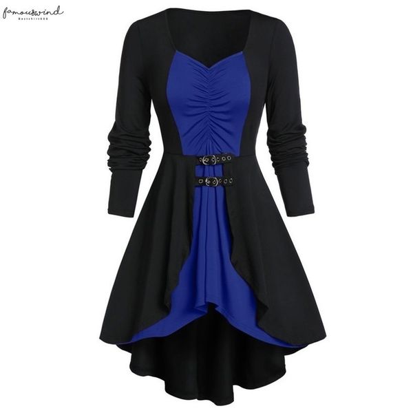 

2020 spring autumn women plus size two tone sweetheart v neck sashes dress asymmetrical knee length vestidos de verano 15, Black;gray