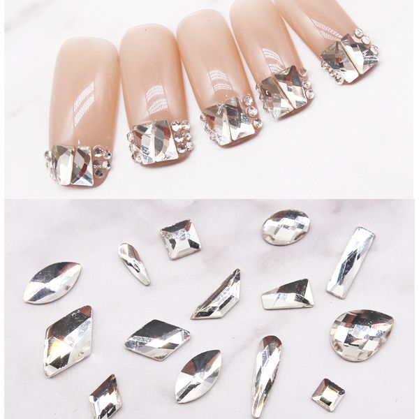 

50pcs white nail rhinestone ultra-flash diamond shaped flat white square diamond nail jewelry mini, Silver;gold