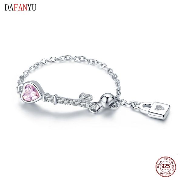 

dafanyu trendy new 925 sterling silver love heart lock key chain rings for women wedding engagement jewelry anel, Slivery;golden