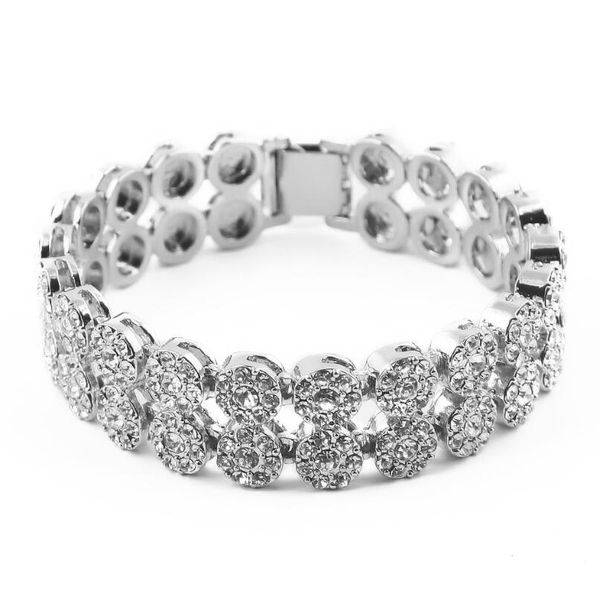 

hip hop bling iced out cubic zirconia bracelet men women 2 row round bracelet geometric square cz stone chain bracelets jewelry, Black