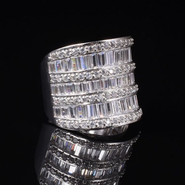 

shine 925 silver cocktail rings finger jewelry luxury pave set full square t simulated diamond gemstone ring for women, Slivery;golden
