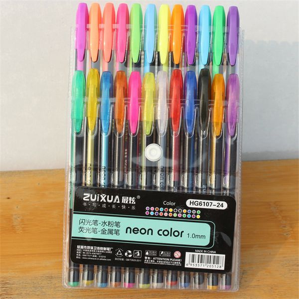 

24pcs set neon color ink gel pen 1mm out line artist drawing painting marker glitter pen student stationery school office supply