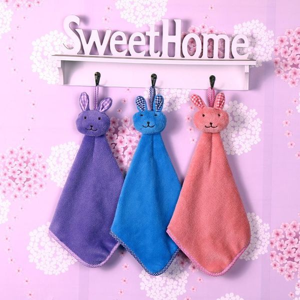 

wholesale absorb hand dry towel cartoon animal rabbit soft coral fleece quick dry hand towels kitchen bathroom hanging wipe towel dh0602