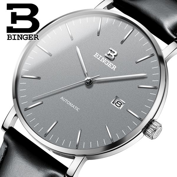 

binger business mens watches brand men casual slim mesh steel date waterproof wristwatches clock, Slivery;brown