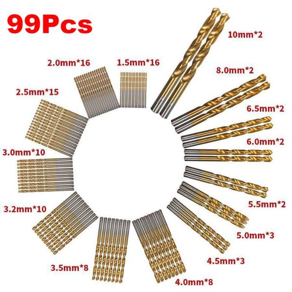 

99pcs titanium hss drill bits coated 1.5mm - 10mm stainless steel hss high speed drill bit set for electrical tools