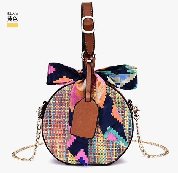 

2020 women shoulder bags braided crossbody bag chain small round bag with ribbons
