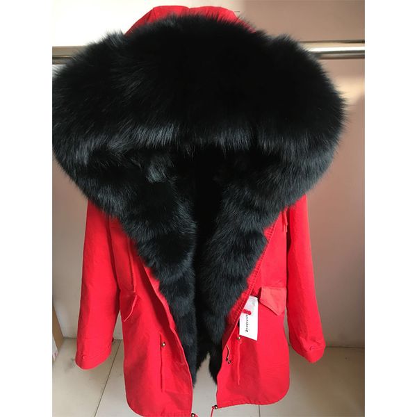

maomaokong real raccoon fur parka natural fox collar winter jacket coat, Black