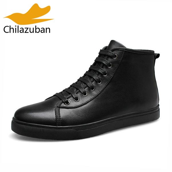 

chilazuban plus size 37-48 brand men boots fashion men ankle boots warm plush winter autumn casual genuine leather shoes, Black