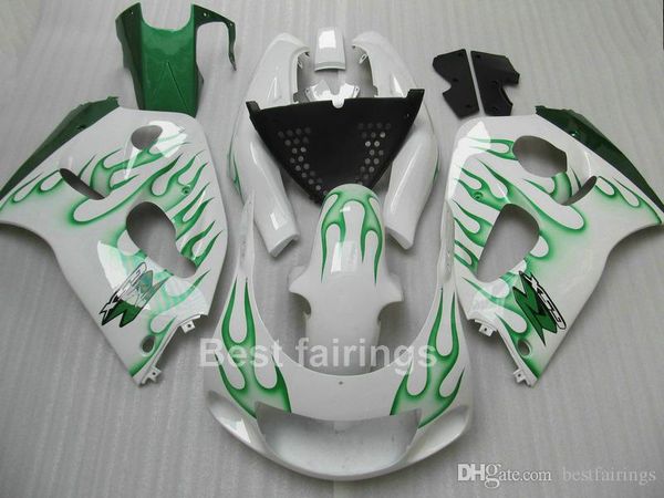 Zxmotor Fairing Kit para Suzuki GSXR600 GSXR750 SRAD 1996-2000 chamas verdes em branco GSXR 600 750 96 97 99 99 00 Fairings GH45