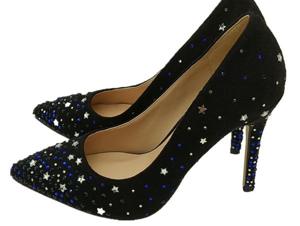

2019 water drill women's shoes in spring and autumn with new style high heel fine heel pointed end suede@112, Black