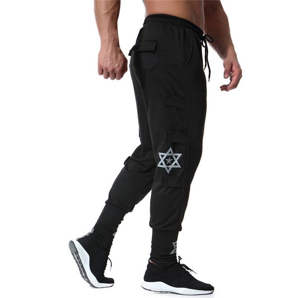 

casual mens designer start printed pants fashion fitness hip hop pencil pants solid colors mens clothing, Black