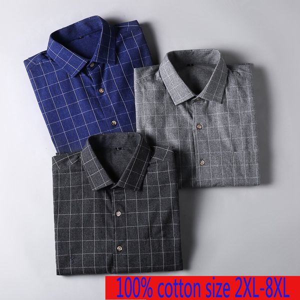 

новое прибытие мода весна осень супер большая рубашка с длинным рукавом печатный мужчины плед фланель повседневный плюс размер -5xl 6xl 7xl, White;black