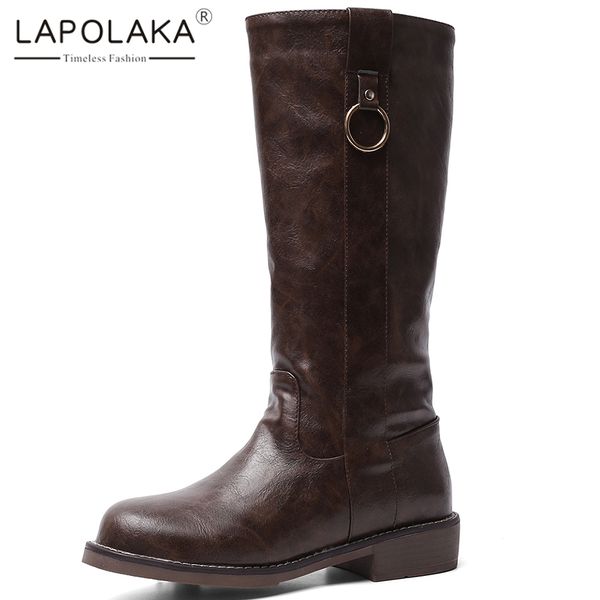 

lapolaka 2020 new fashion spring autumn boots woman shoes chunky heels concise shoes women boots lady footwear, Black