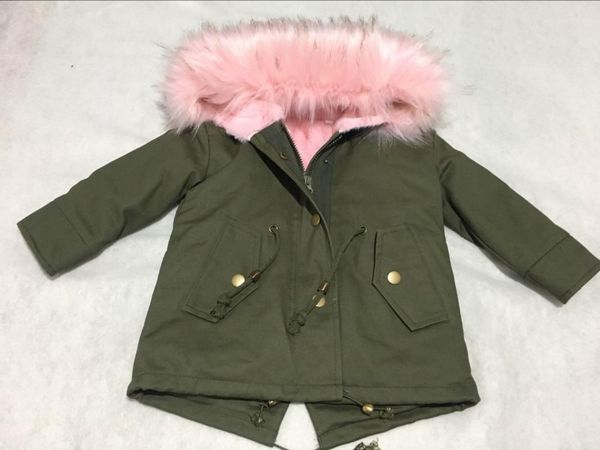 

sell winter girls coats jackets kids artificial fur collar thick coat for baby girl children russia spring outwear girls, Blue;gray