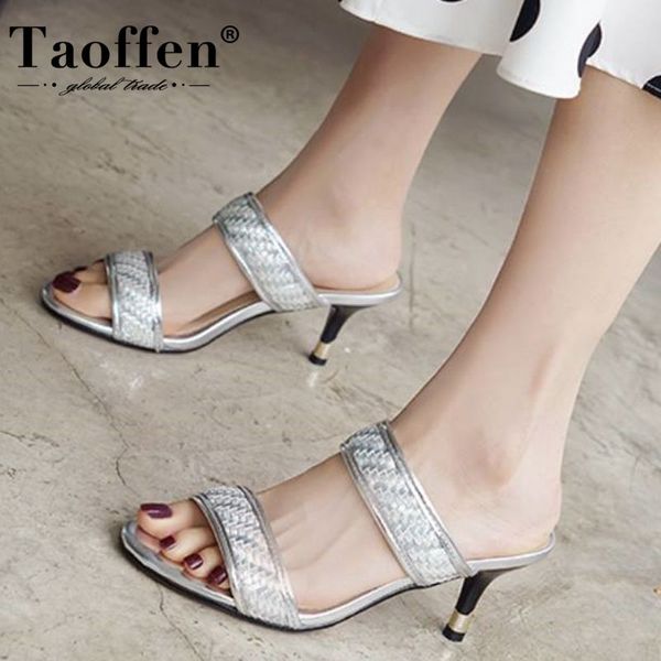 

taoffen summer women sandals shoes fashion thin high heels shoes women solid color slippers slip on lady footwear size 34-39, Black
