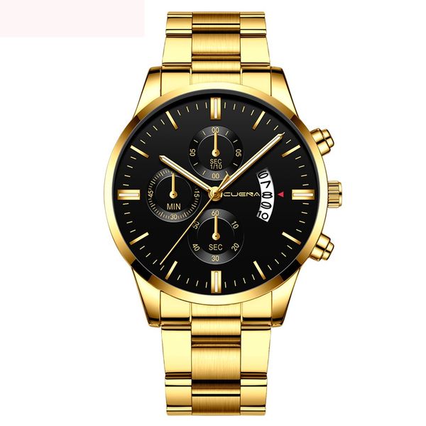 

cuena business watches luxury men's stainless steel quartz gold watch man wristwatch sport clock relogio masculino, Slivery;brown