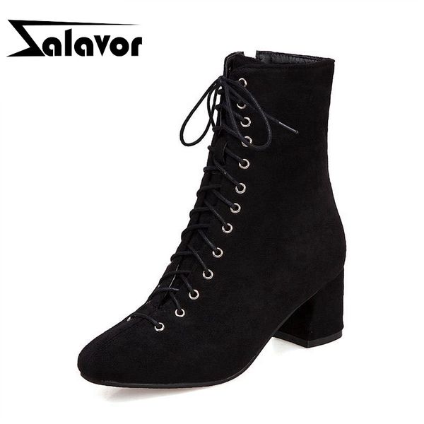 

zalavor lady winter autumn plus size 34-45 office work ankle boots cross strap brand simple luxury short boots zipper footwear, Black