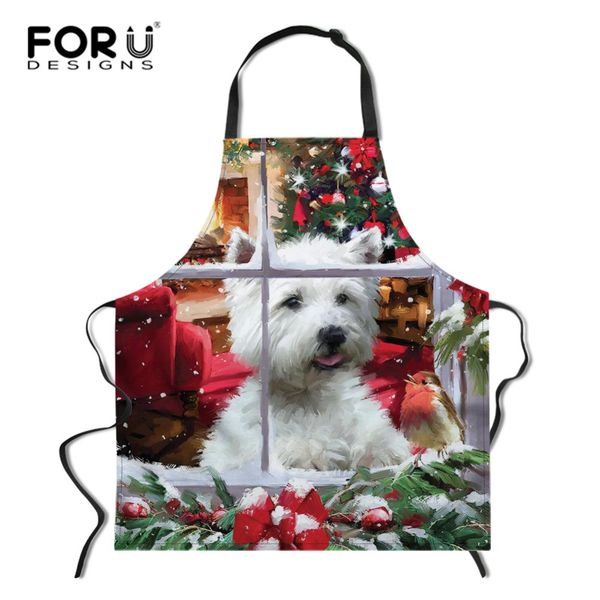 

forudesigns christmas westie women kitchen apron adjustable neck apron men women for cooking, baking, crafting,bbq