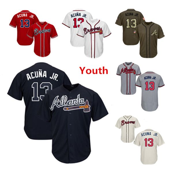 

Молодежь Дети Ребенок Атланта Бравс Бейсбол Трикотажные Изделия 13 Рональд Акуна