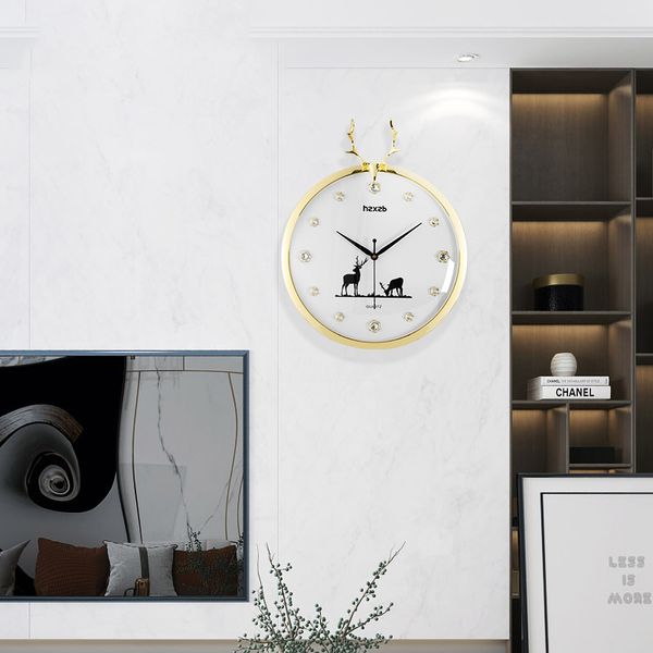 

european style silent wall clock antlers circular hanging watch modern design metal pointer kitchen wall watch horloge sale