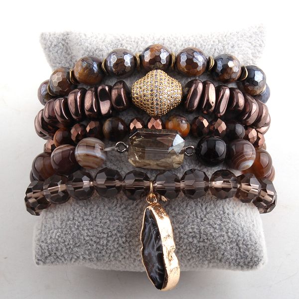 

moodpc fashion jewelry beautiful druzy chip bracelet set natural stone magnetic cz ball bracelets, Black