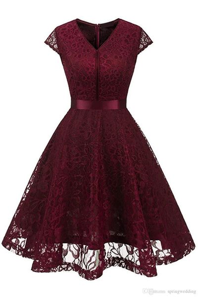 

new women's vintage v neck sleeveless belt floral lace wedding party tank dress burgundy bridesmaid a line dresses robe vestidos fs3893, Black;gray