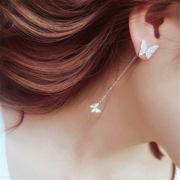 

925 all-match silver butterfly earrings women long tassel earrings fashion jewery new fashion woman drop earrings