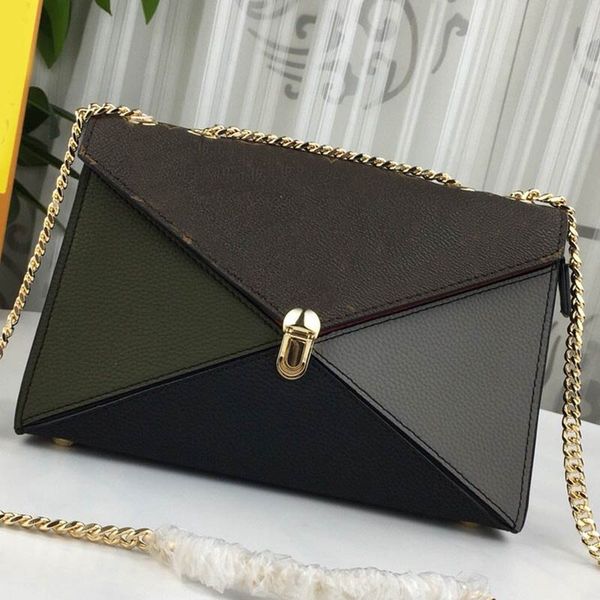 

lady shoulder bag handbags women bags fashion color matching genuine leather chain crossbody bags rivet internal zipper