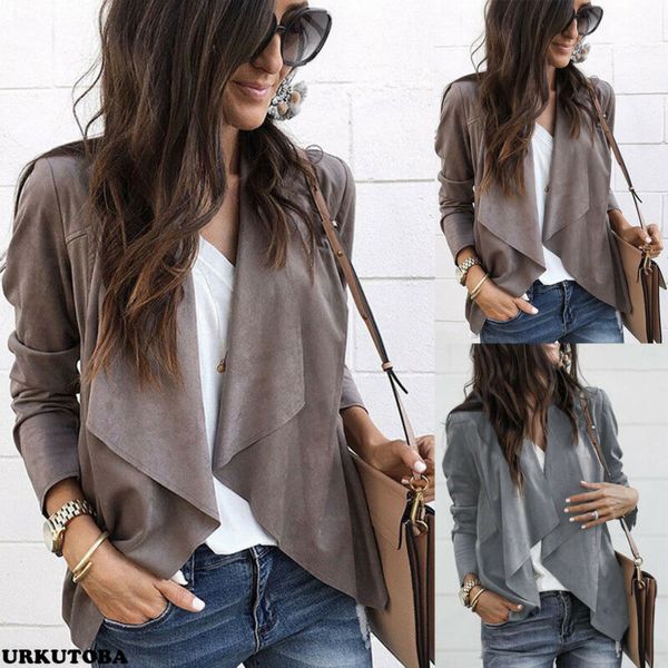 

women 2019 spring autumn long sleeve casual solid color fashion suede cardigan ladies coat jacket outwear, Black;brown