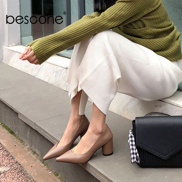 

bescone весна новое платье женщины насосы коровы качество кожи sexy остроконечные toe высокий каблук 6см обувь мода shallow дамы насосы bo10, Black