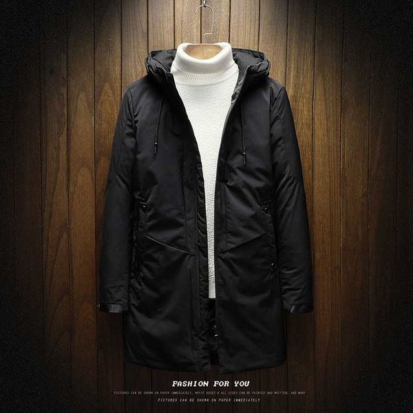 

povote brand men's parka cotton thickened winter coat men's warm coat solid color vertical collar zipper thick, Black
