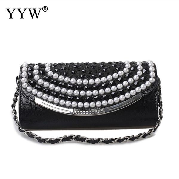 

rhinestone evening bags plastic pearl shoulder bags women fashion clutches for pu leather handbag with chain