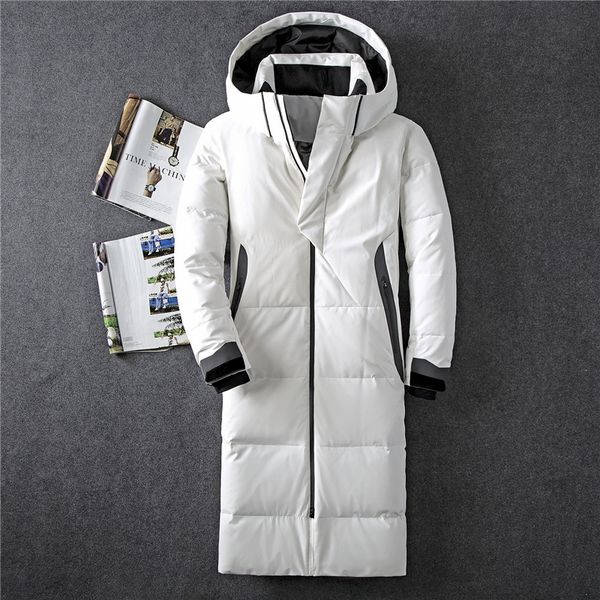 

winter new down jacket men 90% white duck down men x-long section casual thickening warm youth men's hooded down coat, Black