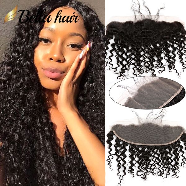 

curly wave 13x4 lace frontal virgin human hair with bleach knots brazilian malaysian hd lace frontals 9a, Black;brown