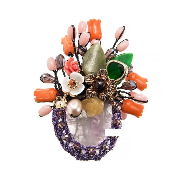 

кристаллы vintage style розовый кварц искусственный агатовые и корал цветочная ваза брошь протяжка pin подвеска для женщин ювелирные изделия, Gray