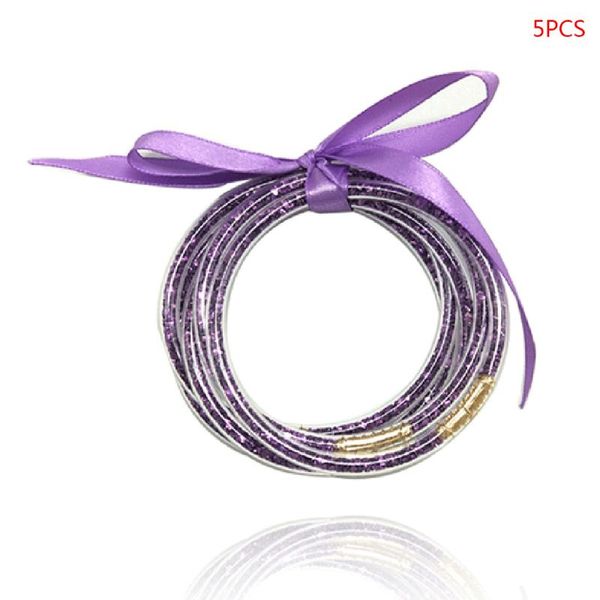 

multi-layer glitter bracelet filled jelly tube bangle ribbon bow gold clasp set, Black