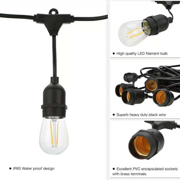 Outdoor Led String Lights Waterproof E26 E27 S14 2w Retro Waterproof E26 E27 S14 2w Led