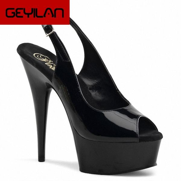

6 inch high heel shoes summer women's sandals 15cm white rhinestone women's dance shoes, Black